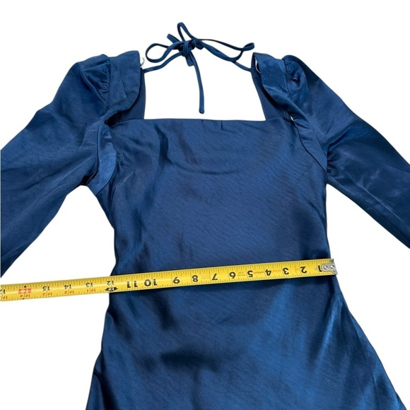 Lulus Adoring Charm Dark Blue Satin Long Sleeve Backless Mini Dress Size S NWT - Picture 11 of 17